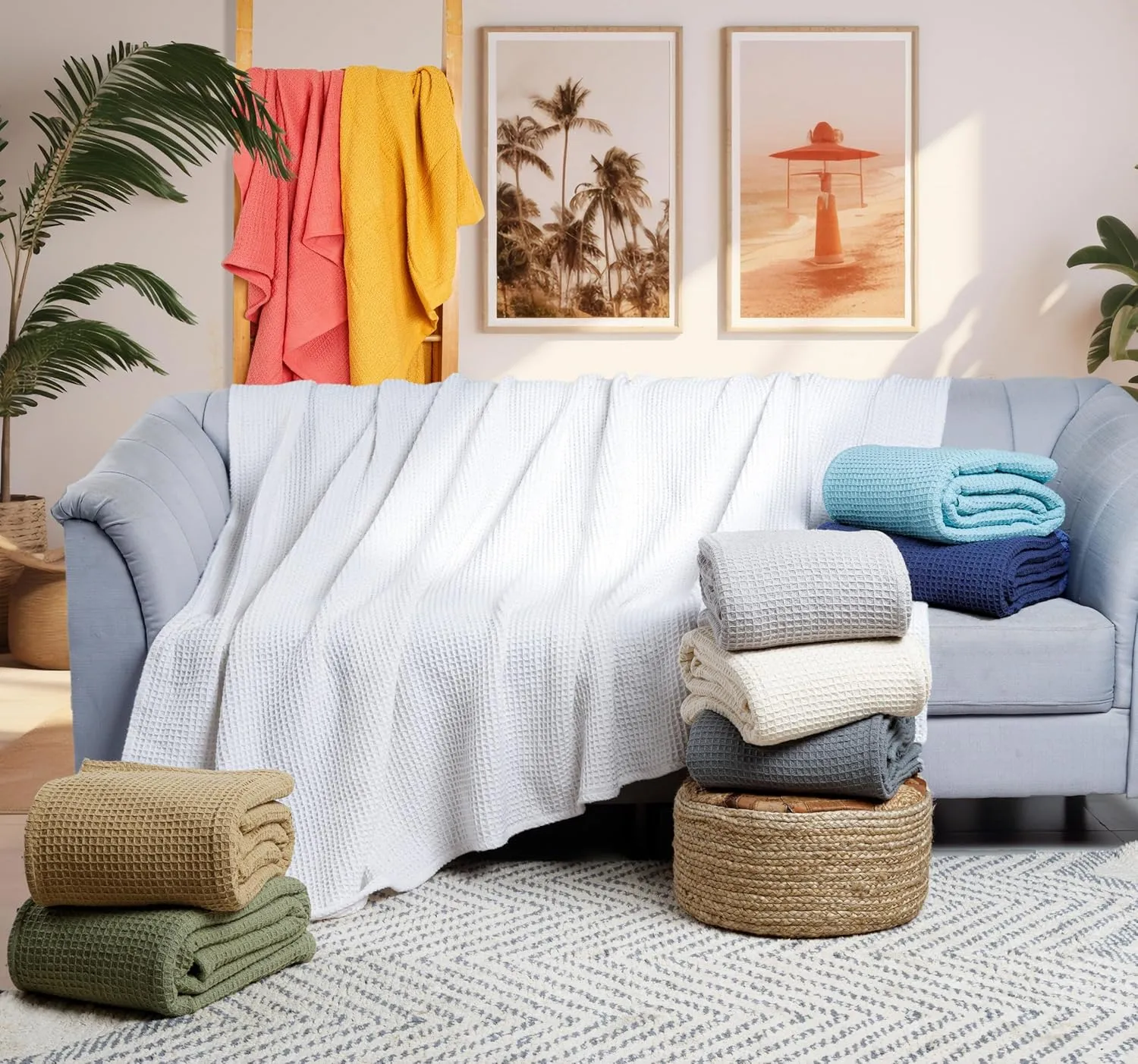 Tex Trend 100% Cotton Blanket – Soft and Breathable Twin XL Waffle Blankets – All Season Comfort – Suitable for Bed Layering, Sofa, Couch and Chair - Sage Green (60”x90”)