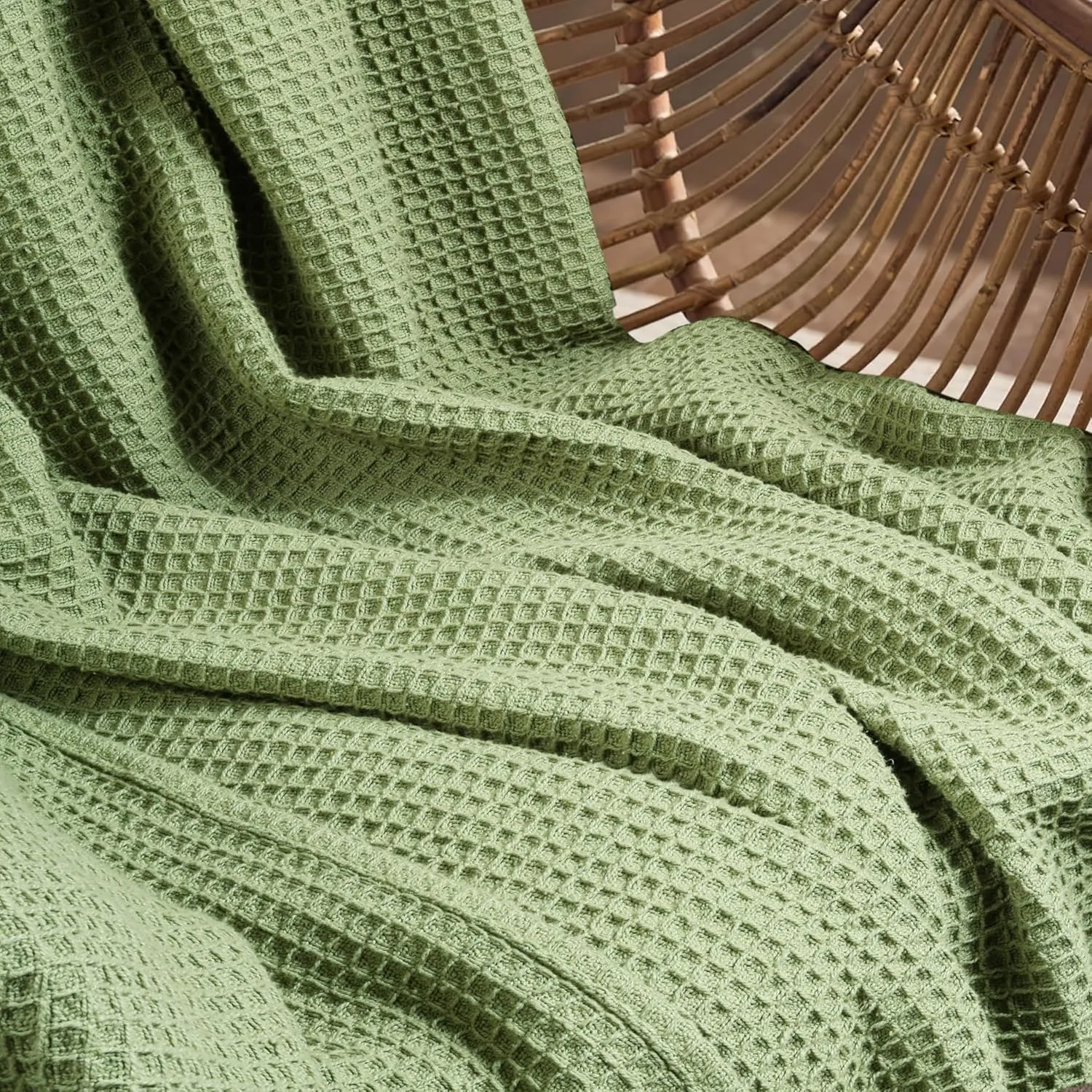 Tex Trend 100% Cotton Blanket – Soft and Breathable Twin XL Waffle Blankets – All Season Comfort – Suitable for Bed Layering, Sofa, Couch and Chair - Sage Green (60”x90”)