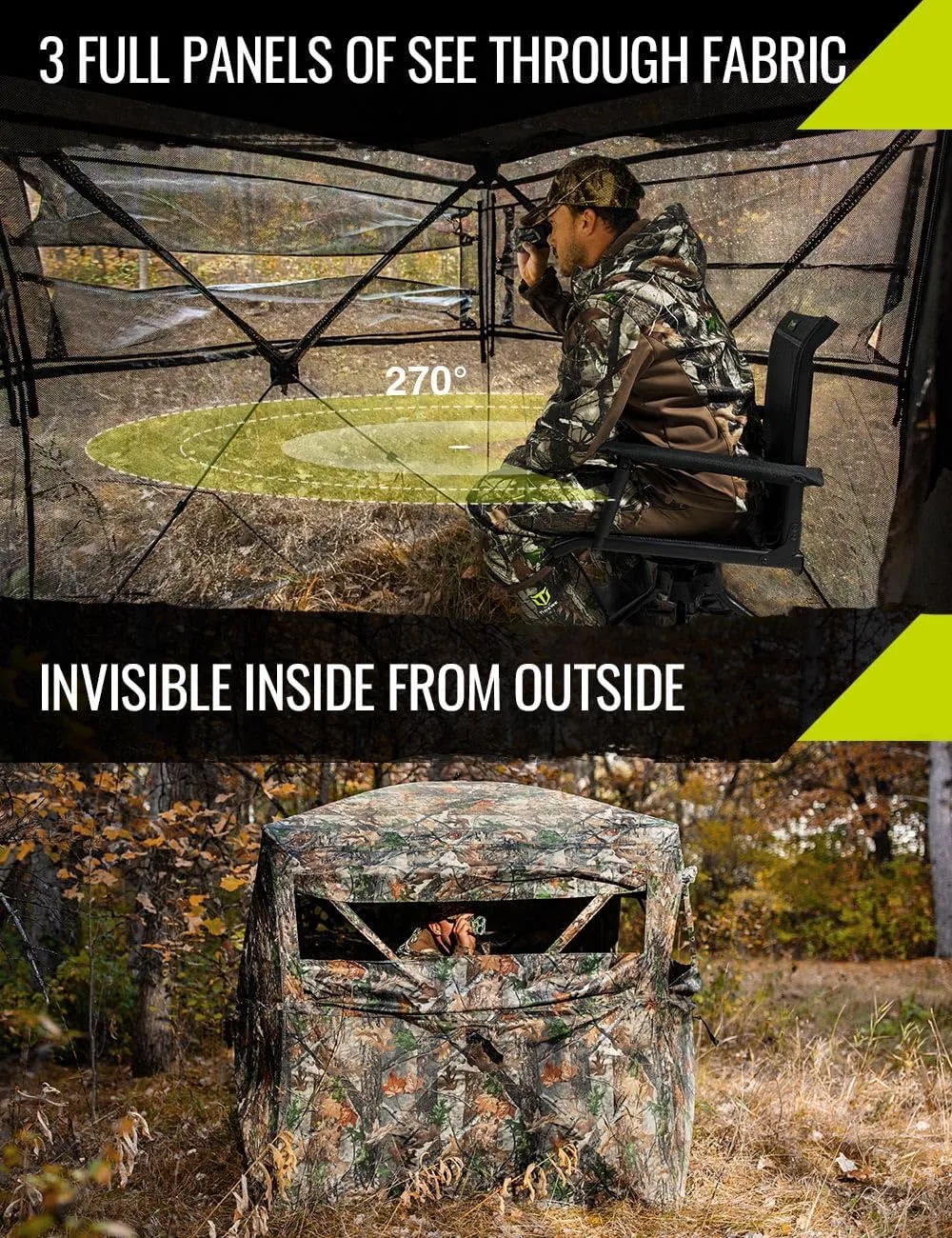 TIDEWE Hunting Blind See Through with Carrying Bag, 3-4 Person Pop Up Ground Blinds 270 Degree, 300D Portable Resilient Hunting Tent(Camouflage)