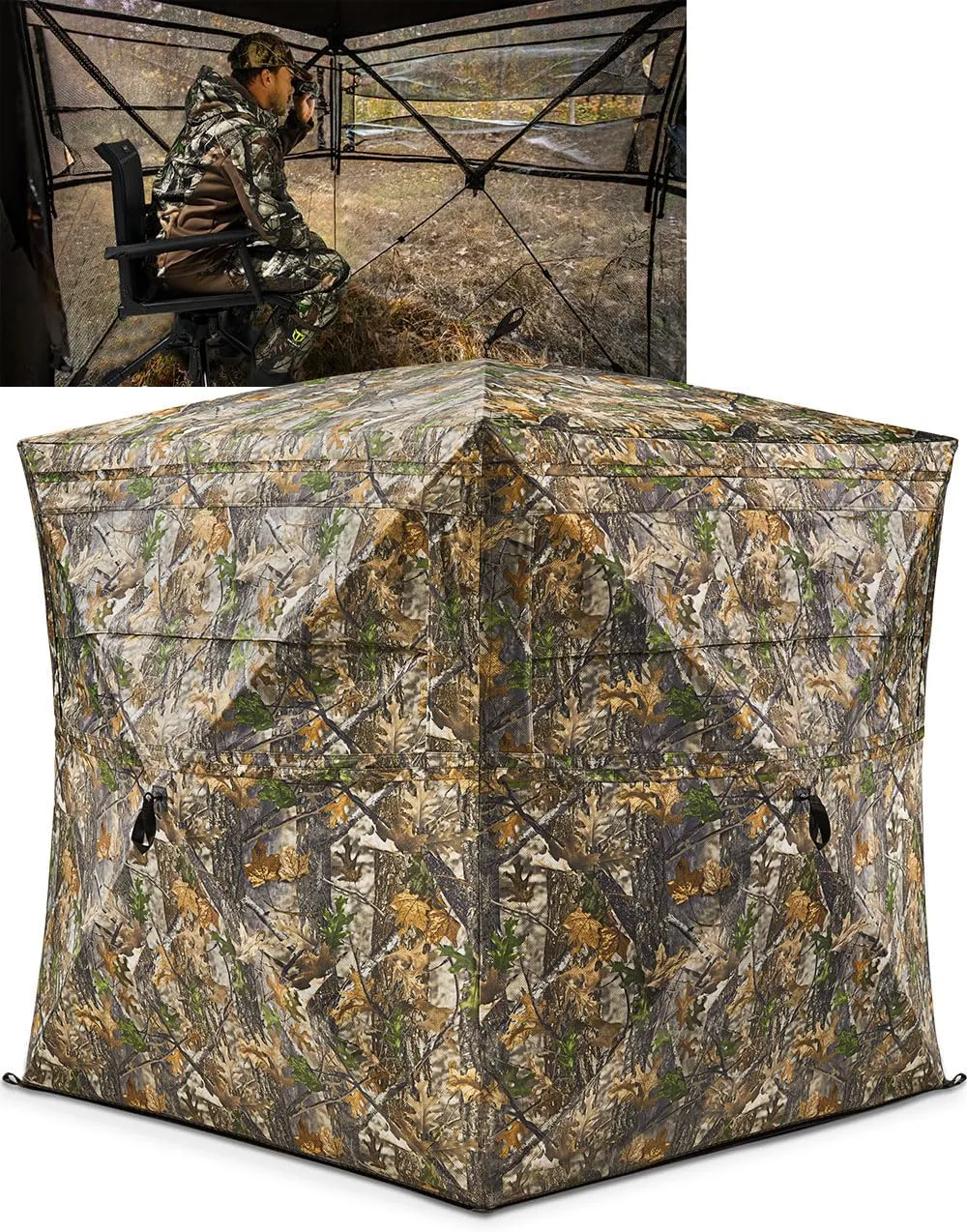 TIDEWE Hunting Blind See Through with Carrying Bag, 3-4 Person Pop Up Ground Blinds 270 Degree, 300D Portable Resilient Hunting Tent(Camouflage)