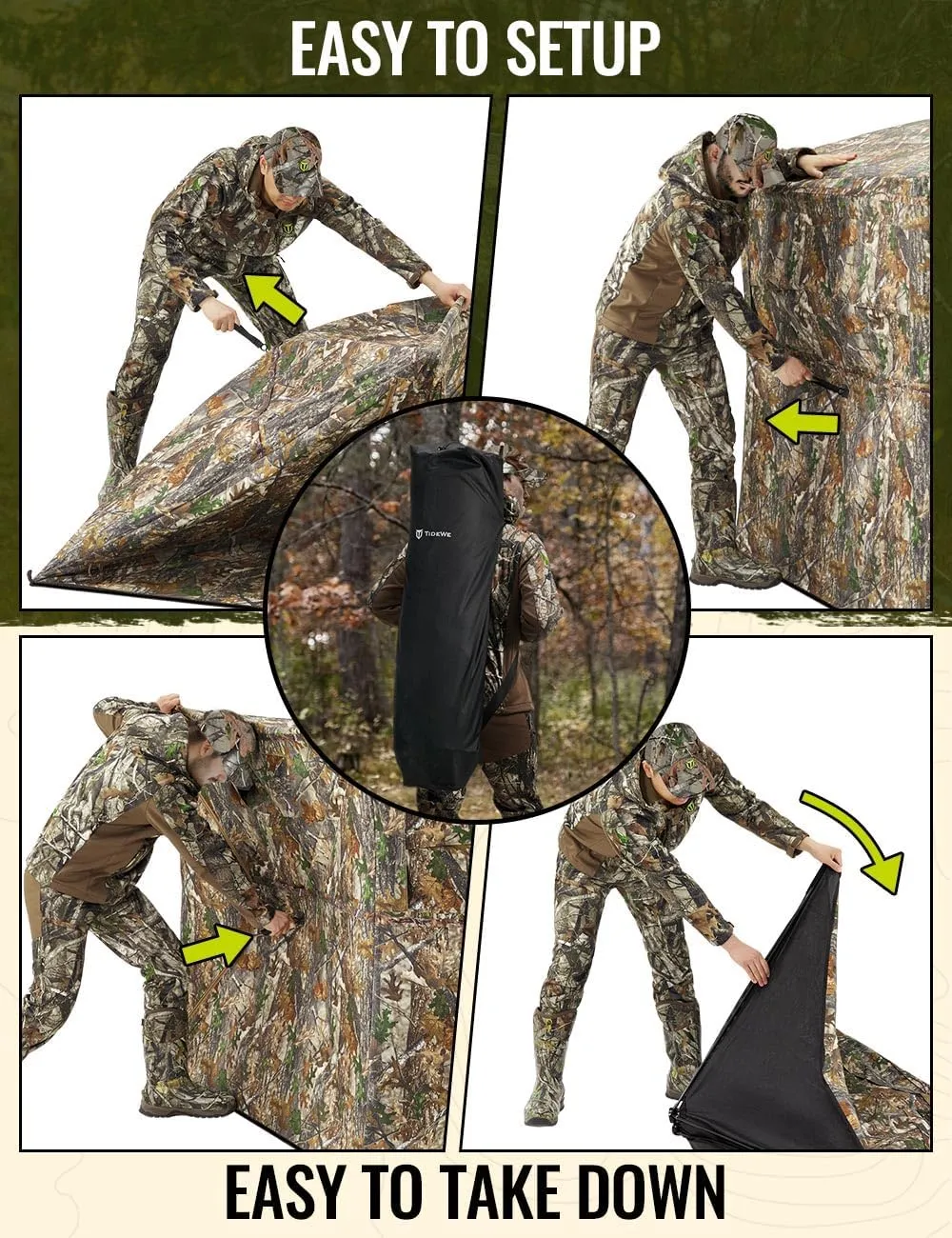TIDEWE Hunting Blind See Through with Carrying Bag, 3-4 Person Pop Up Ground Blinds 270 Degree, 300D Portable Resilient Hunting Tent(Camouflage)