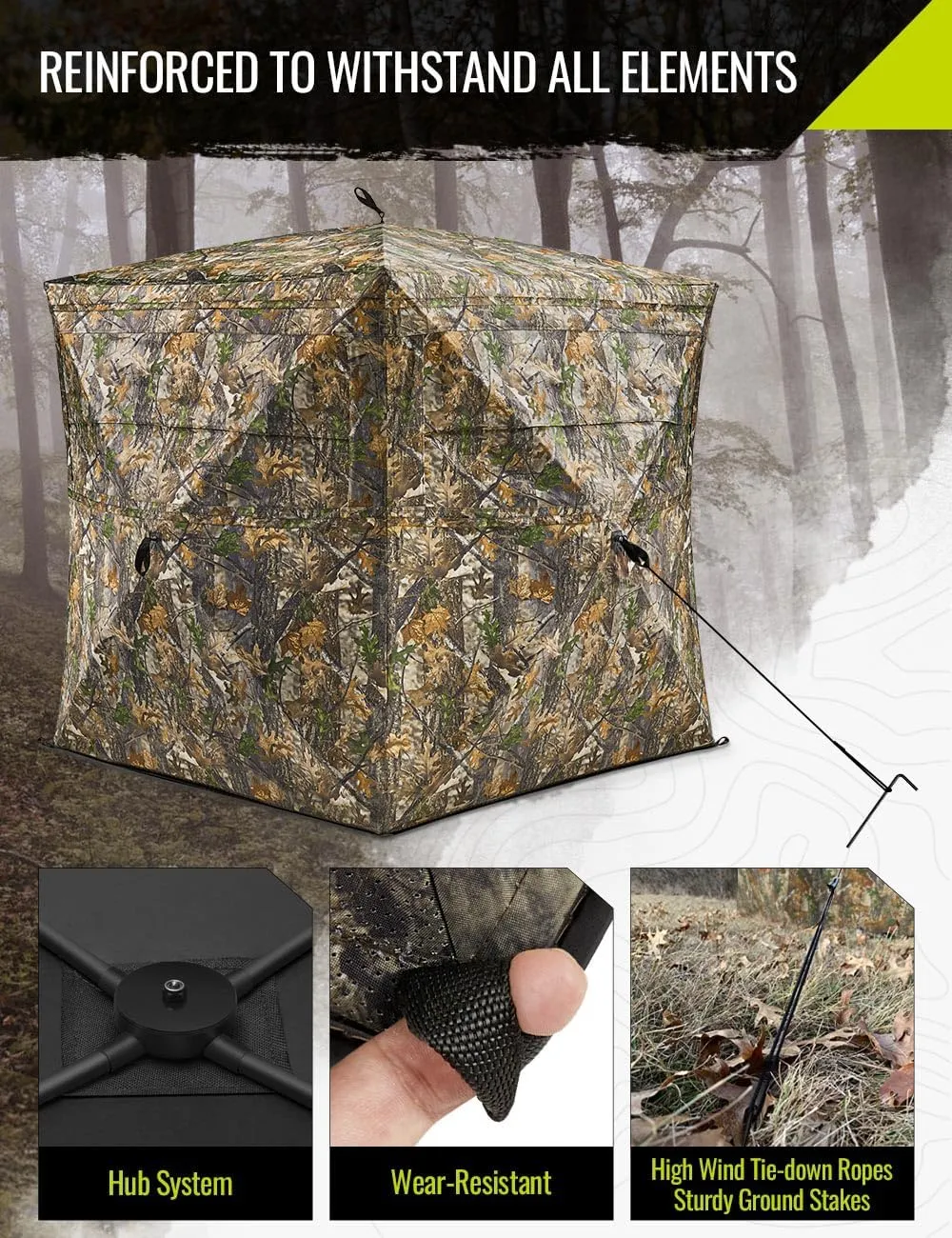 TIDEWE Hunting Blind See Through with Carrying Bag, 3-4 Person Pop Up Ground Blinds 270 Degree, 300D Portable Resilient Hunting Tent(Camouflage)