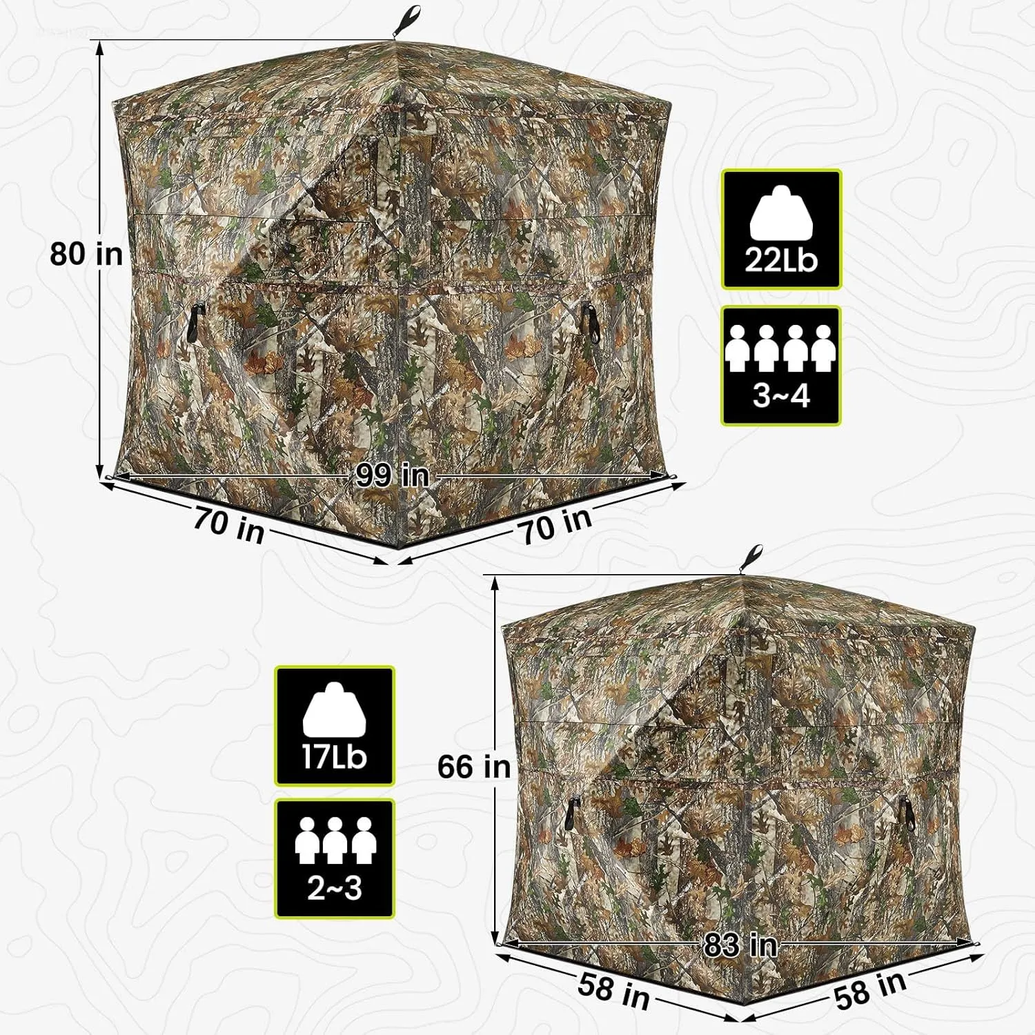 TIDEWE Hunting Blind See Through with Carrying Bag, 3-4 Person Pop Up Ground Blinds 270 Degree, 300D Portable Resilient Hunting Tent(Camouflage)