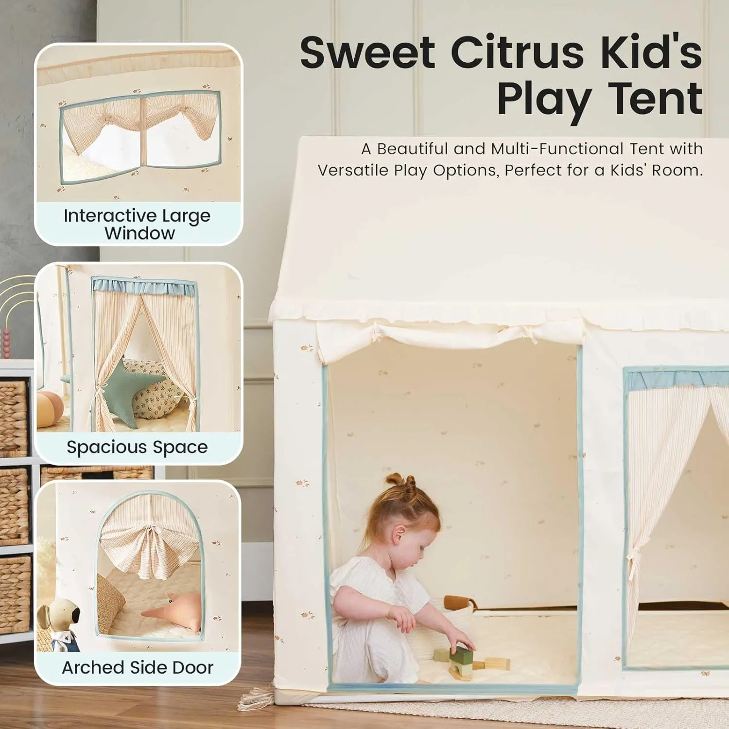 Tiny Land Kids Tent with Mat, Kids Play Tent for Toddlers, Playhouse for Kid Indoor, Ideal Toy Gift for 3  Boys, Play Room Furniture