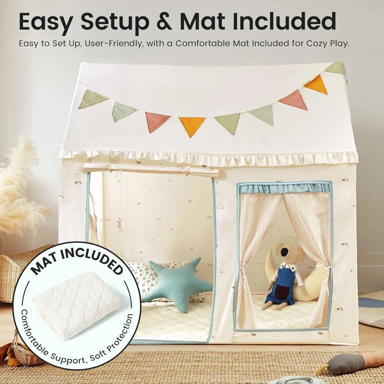 Tiny Land Kids Tent with Mat, Kids Play Tent for Toddlers, Playhouse for Kid Indoor, Ideal Toy Gift for 3  Boys, Play Room Furniture