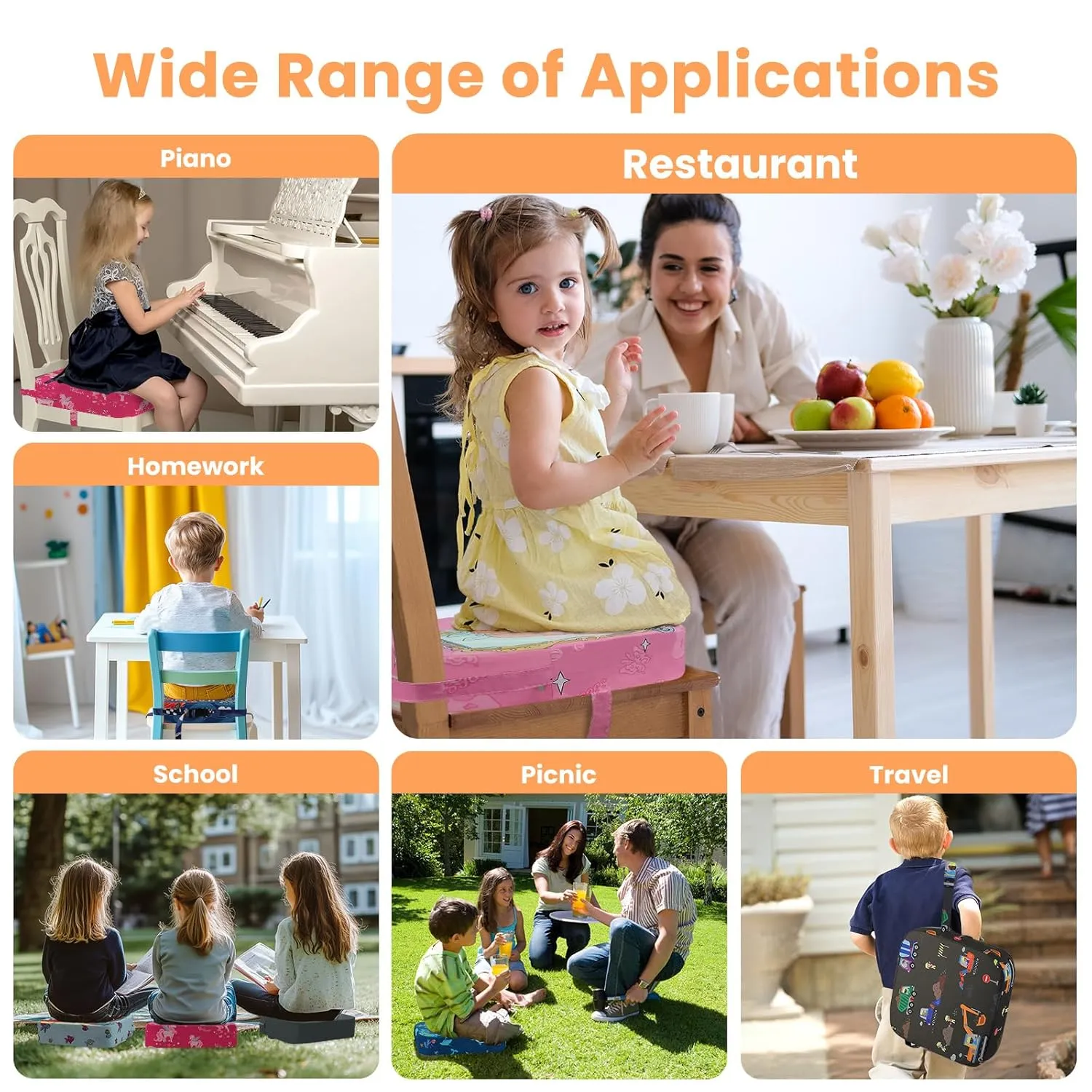 Toddler Booster Seat for Dining Table, Kids Booster Seat for Kitchen Chair with Non-Slip Bottom, Portable Detachable Washable Increasing Cushion with 2 Adjustable Straps (Universe)