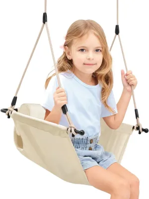Toddler Swing Chair, Heavy Duty Rope Swing seat for Children with Cushion, Doorway Swing for Kids Indoor Outdoor，Little tikes Swing Set for Playground, Backyard Home (Khaki)
