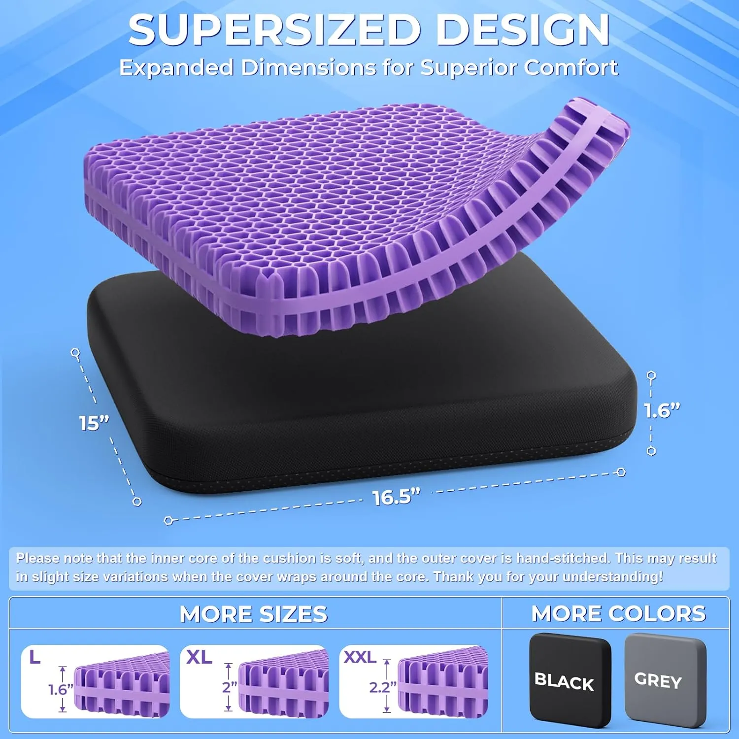 TushGuard Gel Seat Cushion for Long Sitting, Enlarged & Thickened Patent Design Office Chair Cushion, Breathable Cooling Seat Cushions for Office Chairs, Soft Car Seat Cushion for Wheelchair(Large)