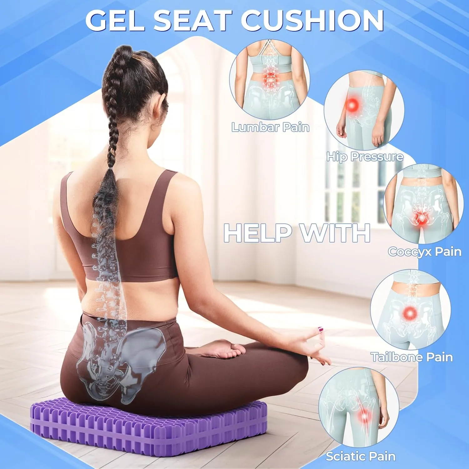 TushGuard Gel Seat Cushion for Long Sitting, Enlarged & Thickened Patent Design Office Chair Cushion, Breathable Cooling Seat Cushions for Office Chairs, Soft Car Seat Cushion for Wheelchair(Large)
