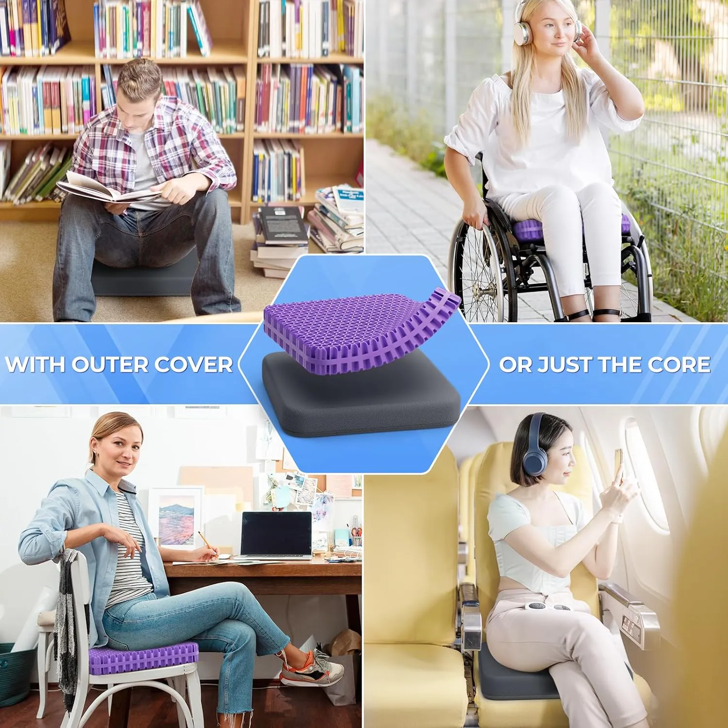 TushGuard Gel Seat Cushion for Long Sitting, Enlarged & Thickened Patent Design Office Chair Cushion, Breathable Cooling Seat Cushions for Office Chairs, Soft Car Seat Cushion for Wheelchair(Large)