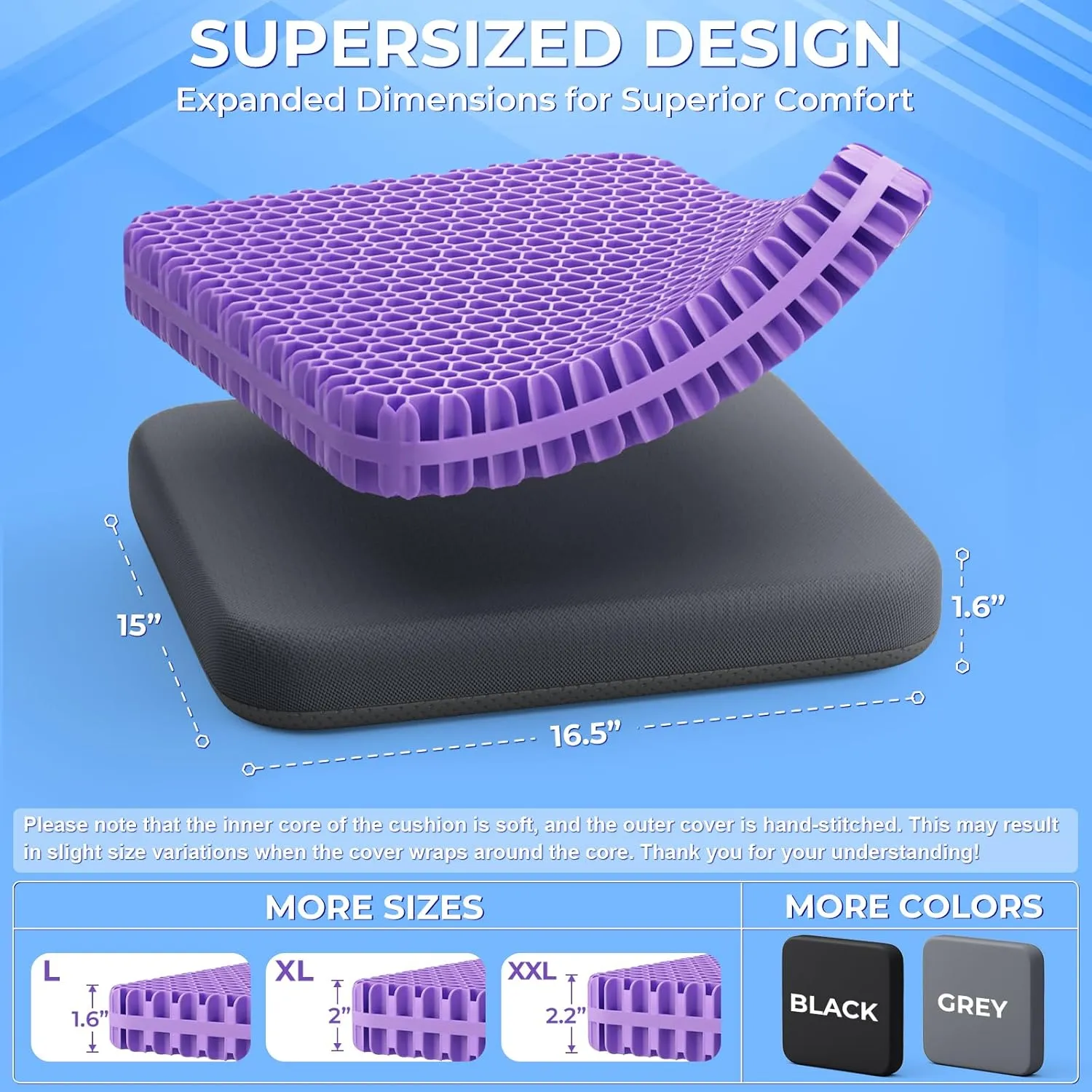 TushGuard Gel Seat Cushion for Long Sitting, Enlarged & Thickened Patent Design Office Chair Cushion, Breathable Cooling Seat Cushions for Office Chairs, Soft Car Seat Cushion for Wheelchair(Large)