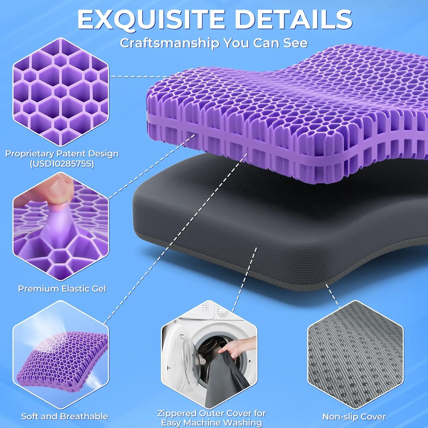 TushGuard Gel Seat Cushion for Long Sitting, Enlarged & Thickened Patent Design Office Chair Cushion, Breathable Cooling Seat Cushions for Office Chairs, Soft Car Seat Cushion for Wheelchair(Large)
