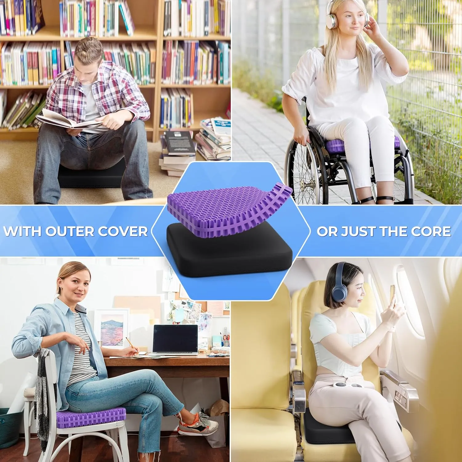 TushGuard Gel Seat Cushion for Long Sitting, Enlarged & Thickened Patent Design Office Chair Cushion, Breathable Cooling Seat Cushions for Office Chairs, Soft Car Seat Cushion for Wheelchair(Large)
