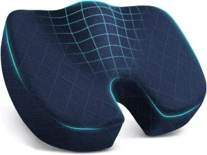 TushGuard Seat Cushion - Memory Foam Cushion for Office Chair, Car Seat, Airplane, Bleacher - Sciatica & Coccyx Pain Relief Desk Chair Cushion for Long Sitting Office Workers, Car Drivers(Blue)