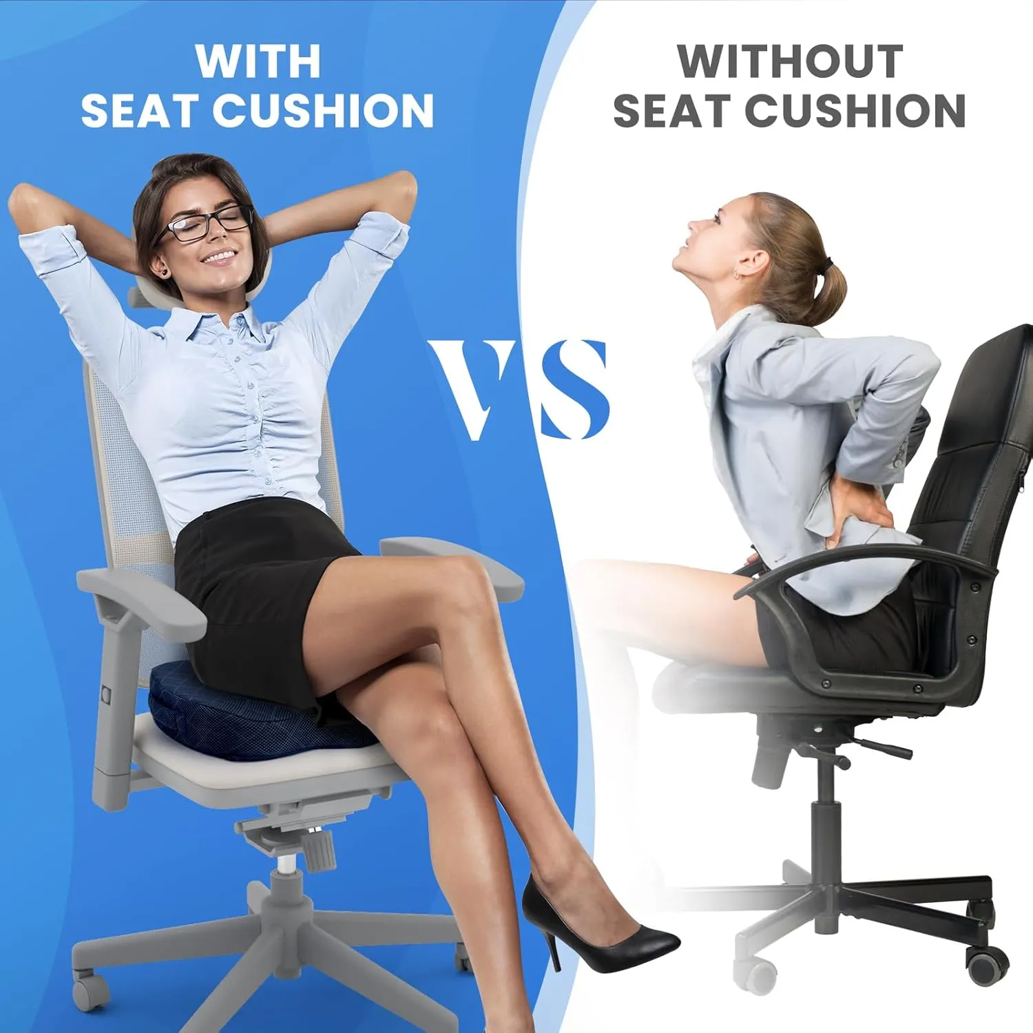 TushGuard Seat Cushion - Memory Foam Cushion for Office Chair, Car Seat, Airplane, Bleacher - Sciatica & Coccyx Pain Relief Desk Chair Cushion for Long Sitting Office Workers, Car Drivers(Blue)