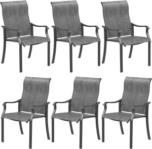 UDPATIO Patio Dining Chairs Set of 6, High Back Wide Seat Outdoor Furniture Chairs with All Weather Breathable Textilene, for Lawn Garden Backyard, Dark Grey