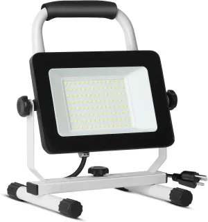 UFOND 6000 Lumen LED Work Light with Stand,60W Waterproof Flood Light, Brightness Switch Adjustable,Super Bright Portable Job Site Worklight with Power Cord for Garage Workshop Car,Outdoor Lighting
