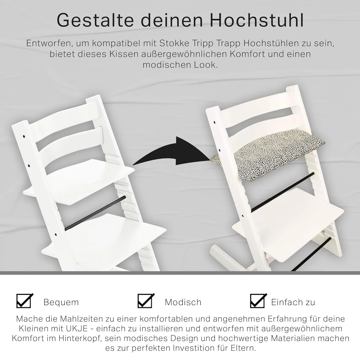 UKJE Cushion Compatible with Stokke Tripp Trapp - Cushion for High Chair, Baby Seat Padding, High Chair Accessories, Sitting Cover, Coated Fabric, Stylish Patterns (1 Piece, Sand Leopard)