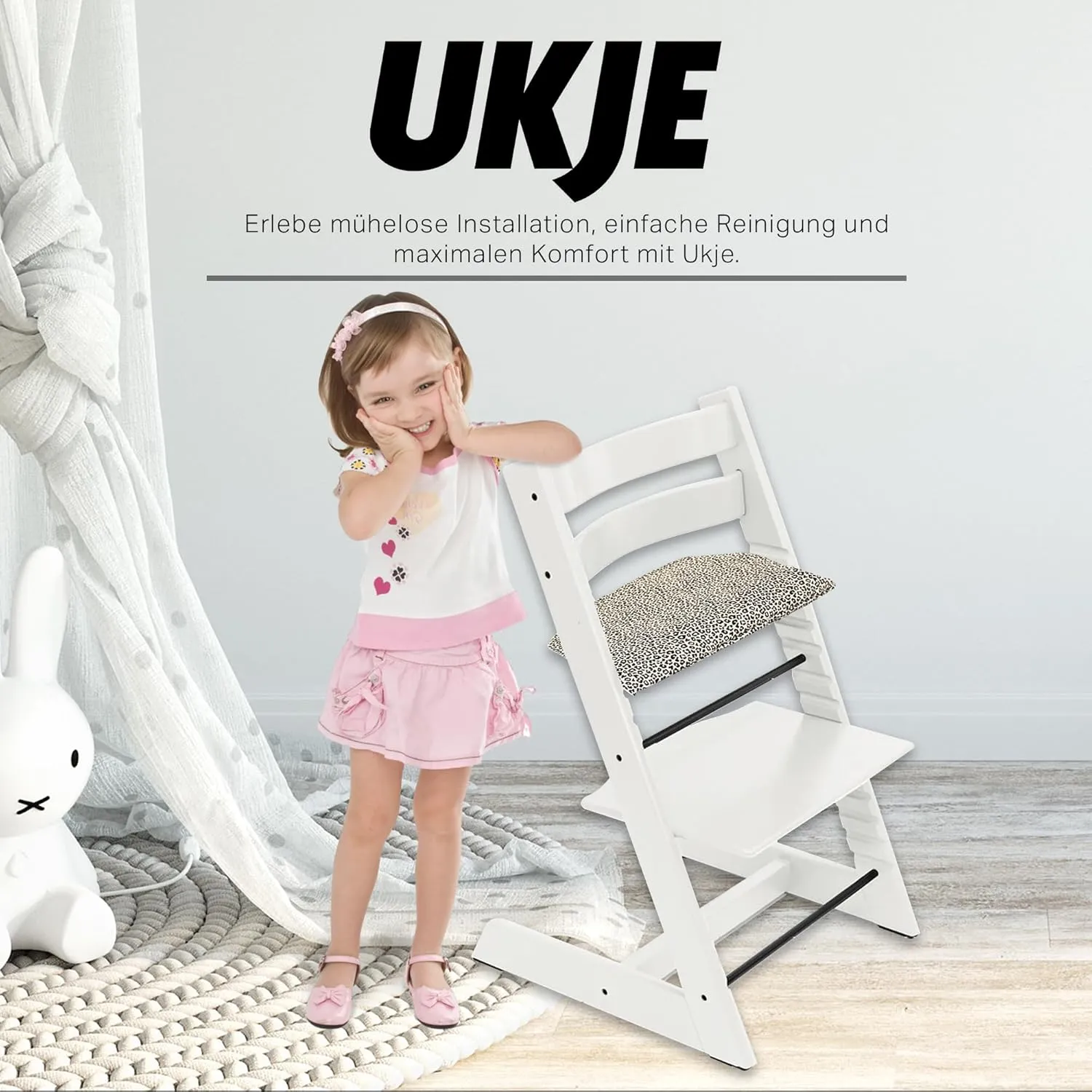 UKJE Cushion Compatible with Stokke Tripp Trapp - Cushion for High Chair, Baby Seat Padding, High Chair Accessories, Sitting Cover, Coated Fabric, Stylish Patterns (1 Piece, Sand Leopard)