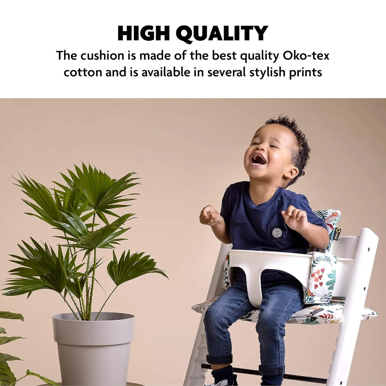 UKJE Cushion Compatible with Stokke Tripp Trapp - Soft Seat Cushion for Infants, Babies & Toddlers, High Chair Accessories, Cotton Fabric Insert, Easy to Install, Handmade in Europe (White Monkey)
