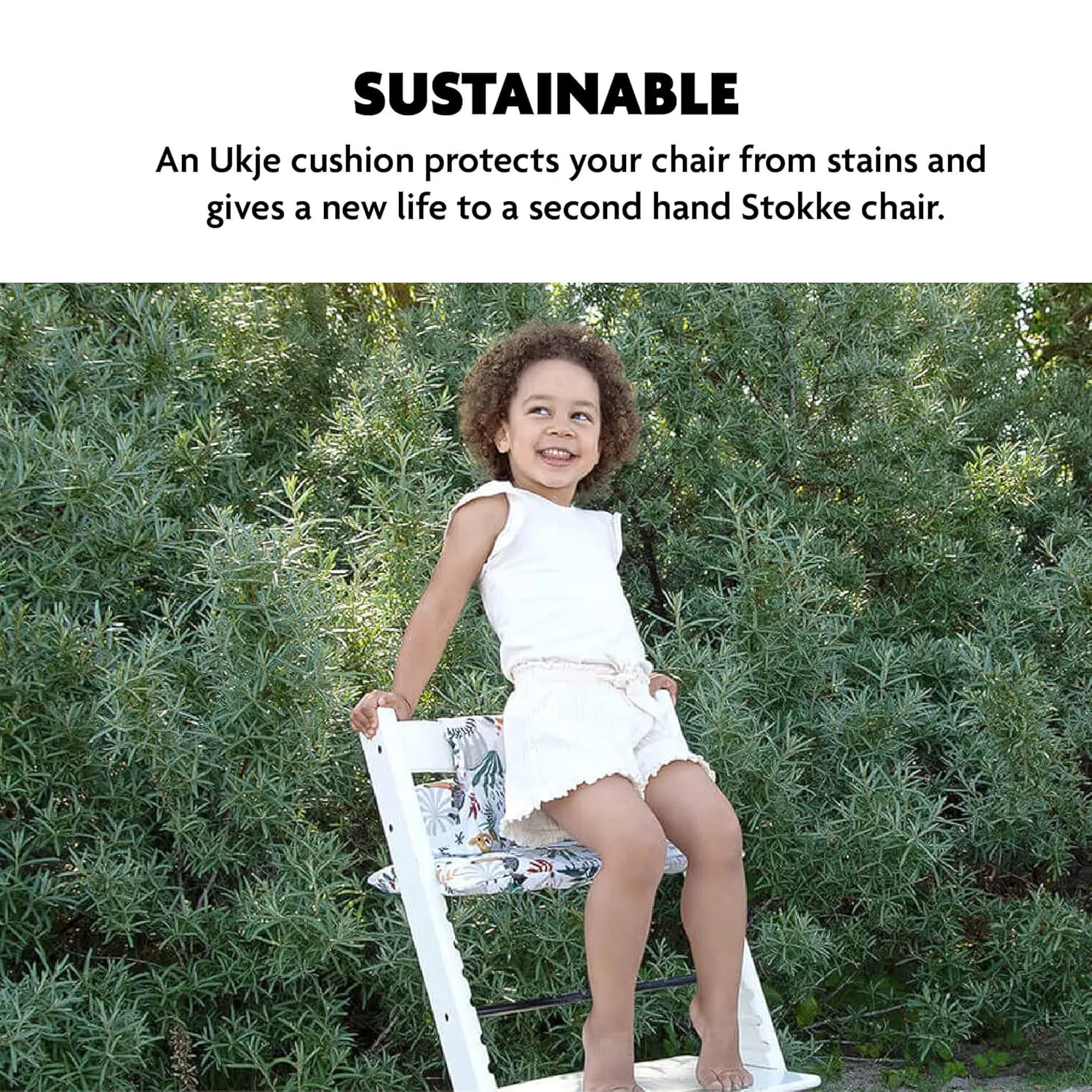 UKJE Cushion Compatible with Stokke Tripp Trapp - Soft Seat Cushion for Infants, Babies & Toddlers, High Chair Accessories, Cotton Fabric Insert, Easy to Install, Handmade in Europe (White Monkey)