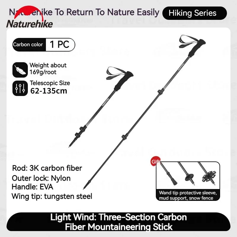 Ultralight 3K Carbon Fiber Telescopic Hiking Stick: 3-Section Trekking Pole for Outdoor Climbing