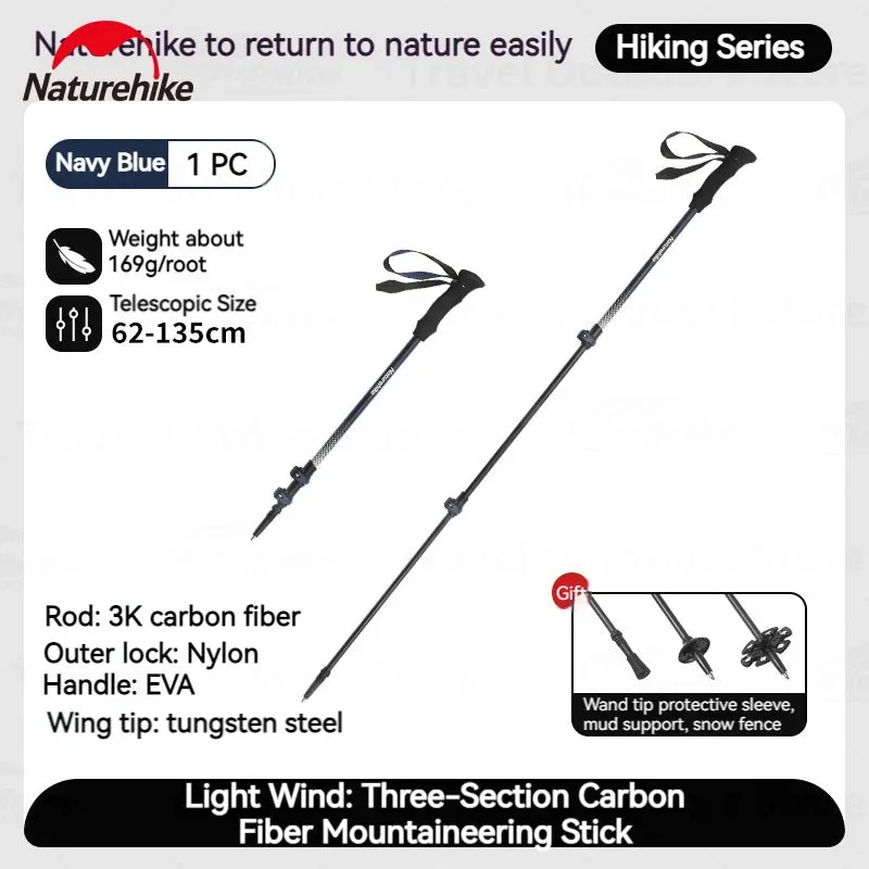 Ultralight 3K Carbon Fiber Telescopic Hiking Stick: 3-Section Trekking Pole for Outdoor Climbing
