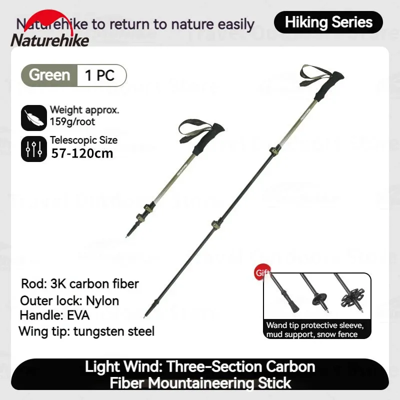 Ultralight 3K Carbon Fiber Telescopic Hiking Stick: 3-Section Trekking Pole for Outdoor Climbing