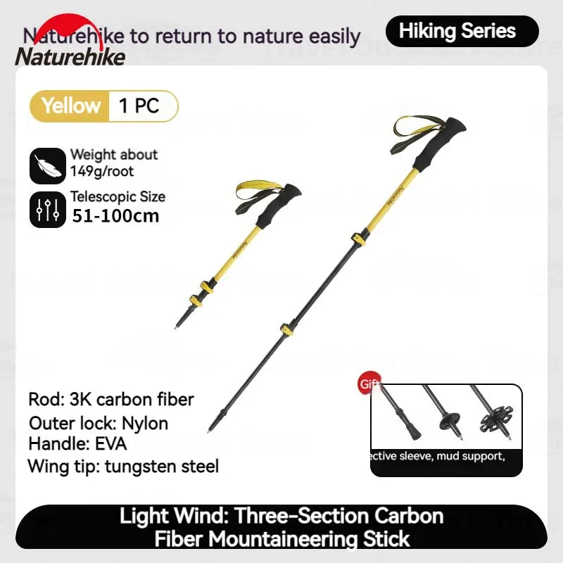 Ultralight 3K Carbon Fiber Telescopic Hiking Stick: 3-Section Trekking Pole for Outdoor Climbing