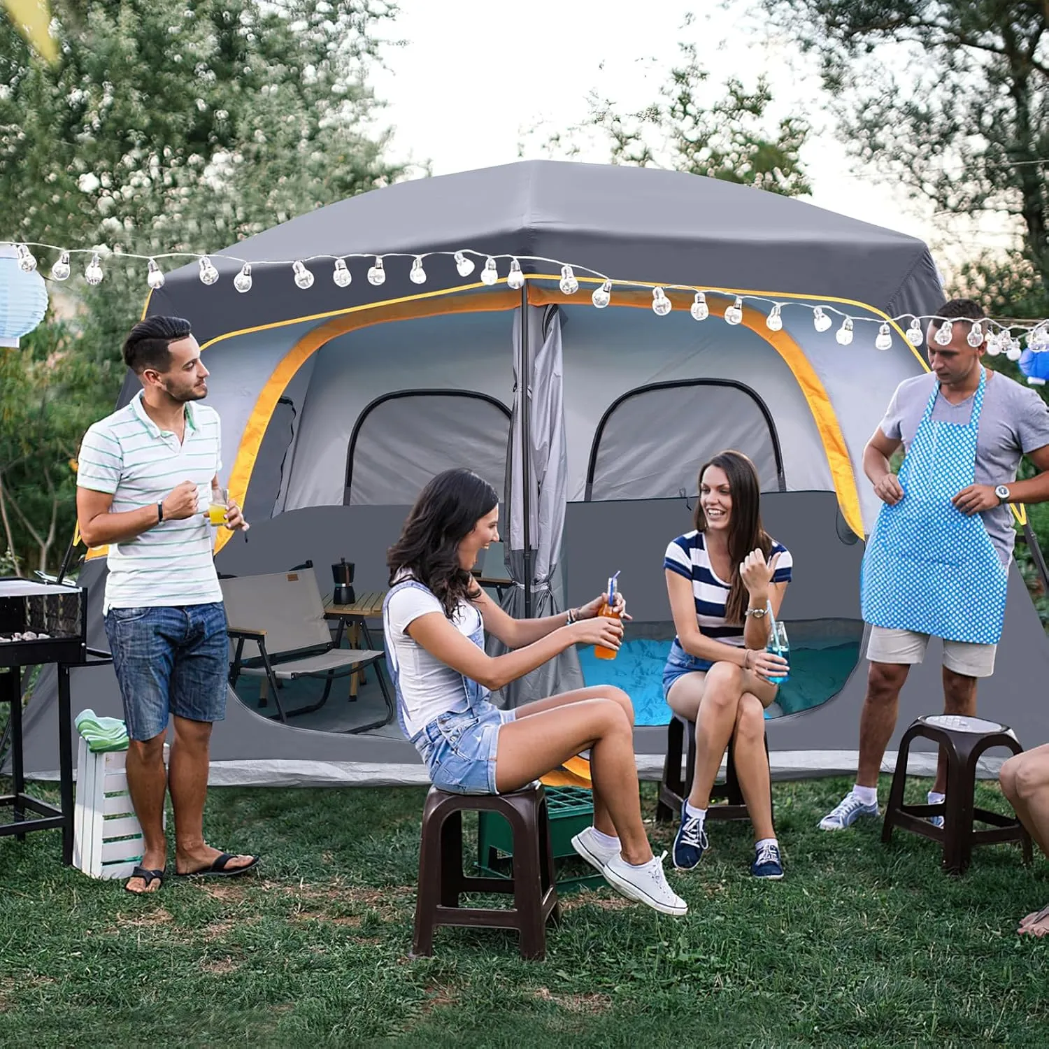 UNP 2/4/6/8 Person Tent, Portable Cabin Tent, Camping Tent 4-Person Easy Set Up, Waterproof with Top Rainfly for Outdoor Camping/Hiking