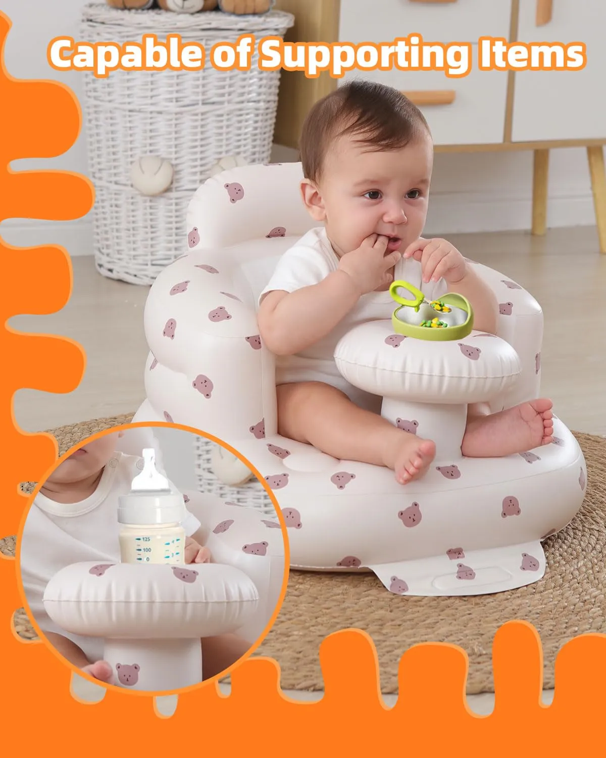 Upgrade Inflatable Baby Seat with Tray for Babies 3-36 Months, Built in Air Pump Bumbo Seat with Tray, Load-Capable Baby Chair Sit Me up Floor Seat for Baby, Learning to Sit&Feeding
