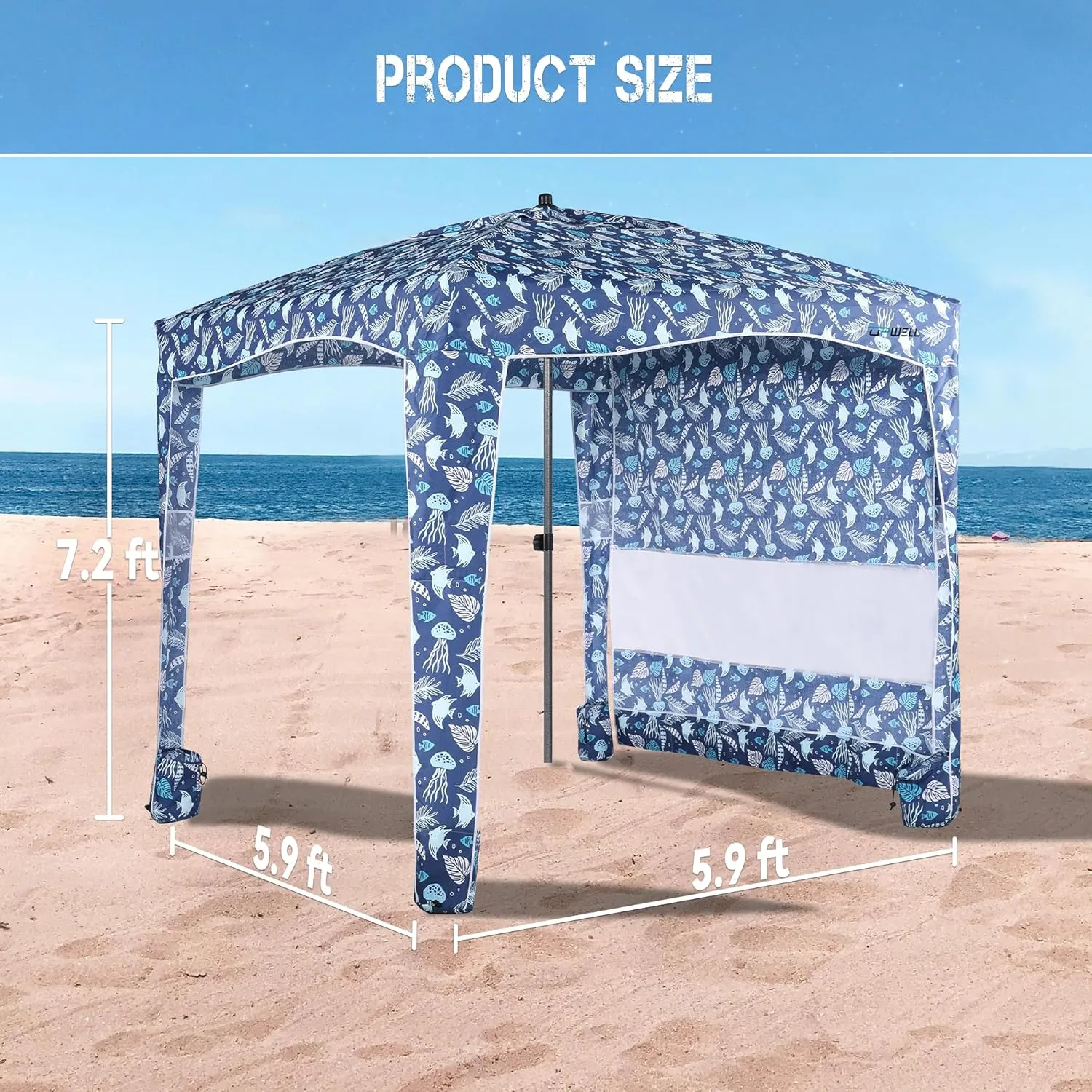 UPWELL Beach Tent Easy Set Up Canopy Sun Shelter Cool Cabana Shade with UPF 50 UV Protection Portable Beach Umbrella Outdoor Sunwall with Sand Pockets for Fishing Backyard Camping (Tropical Ocean)