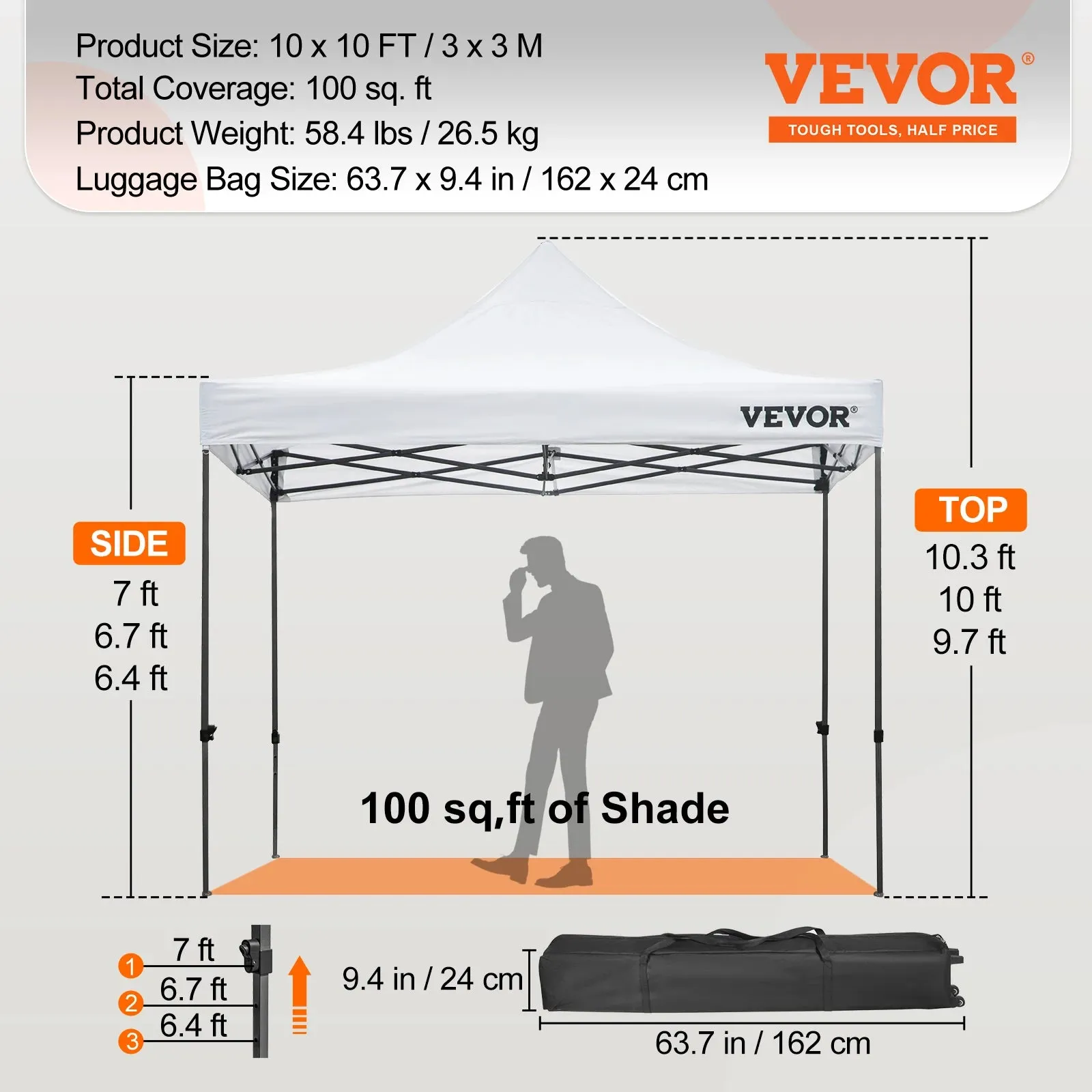 VEVOR 10x10 Pop Up Canopy Tent Outdoor Ten with Removable Sidewalls and Wheeled Bag Instant Portable Shelter for Parties Camping