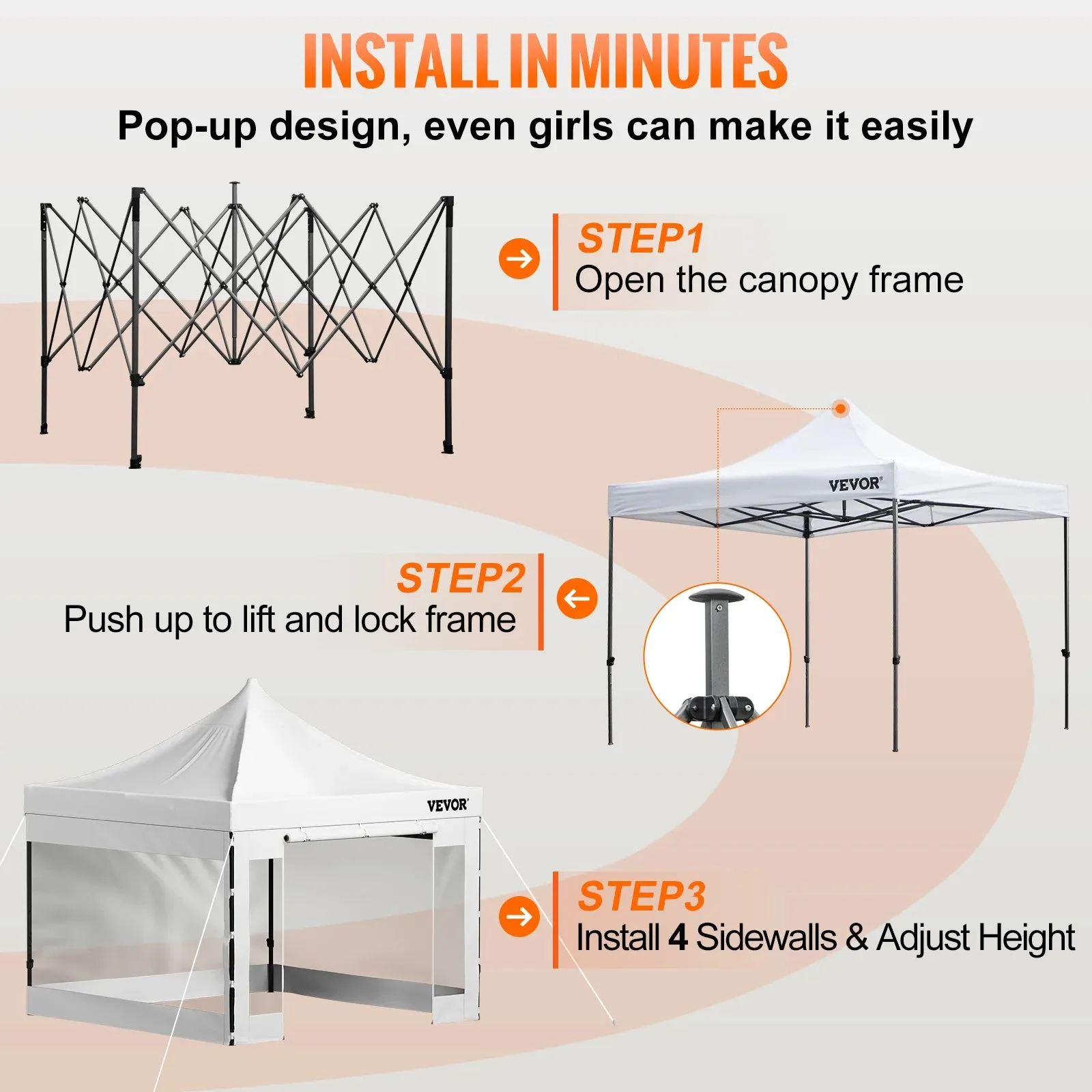 VEVOR 10x10 Pop Up Canopy Tent Outdoor Ten with Removable Sidewalls and Wheeled Bag Instant Portable Shelter for Parties Camping