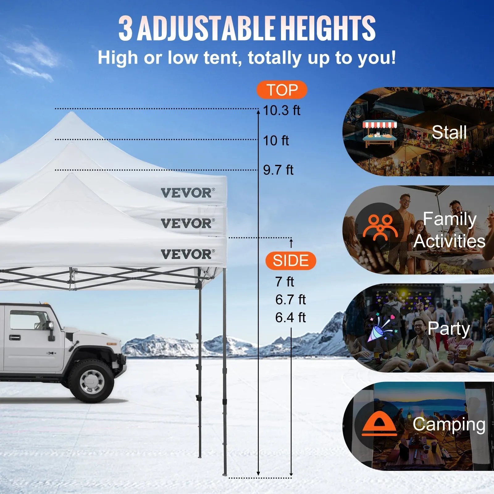 VEVOR 10x10 Pop Up Canopy Tent Outdoor Ten with Removable Sidewalls and Wheeled Bag Instant Portable Shelter for Parties Camping