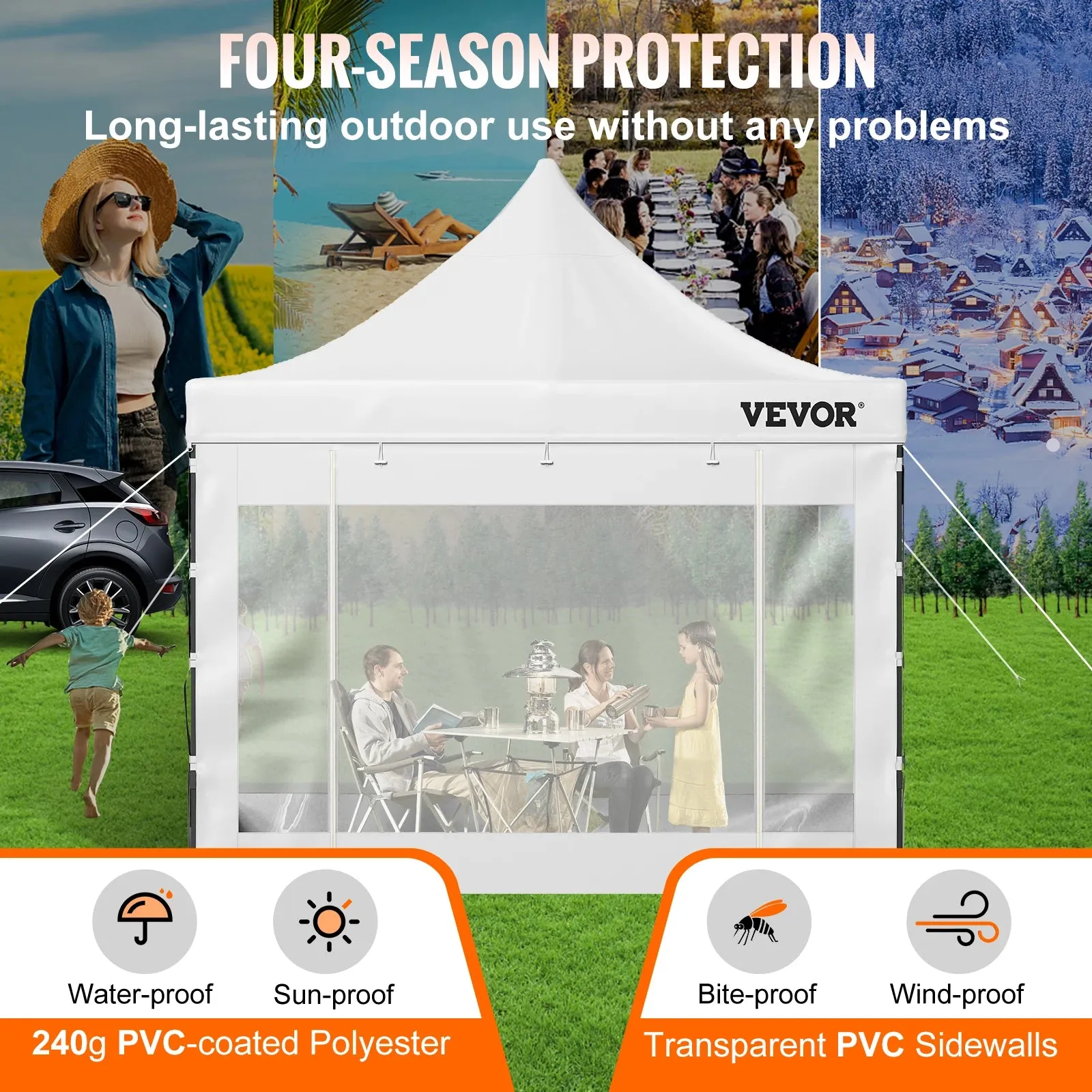 VEVOR 10x10 Pop Up Canopy Tent Outdoor Ten with Removable Sidewalls and Wheeled Bag Instant Portable Shelter for Parties Camping