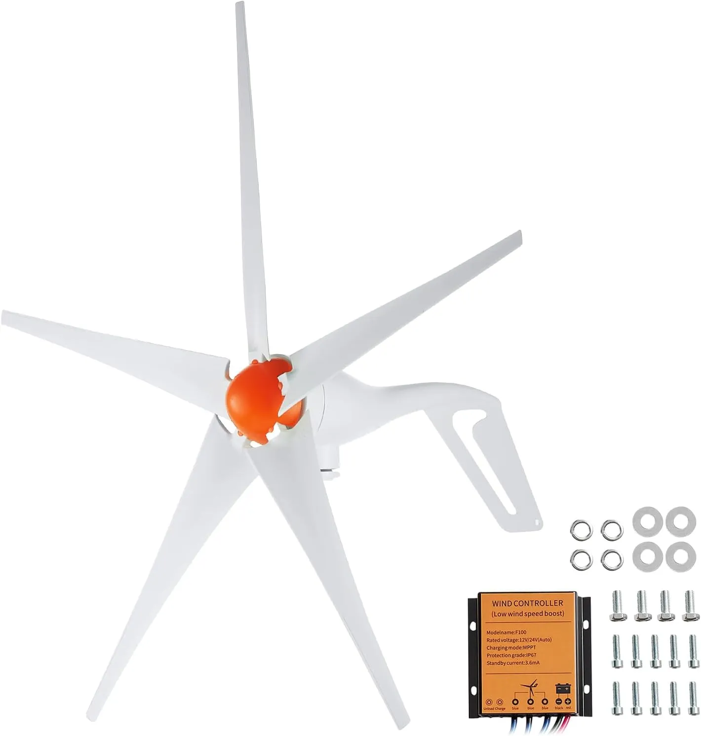 VEVOR 500W Wind Turbine Generator, 12V Wind Turbine Kit, 5-Blade Wind Power Generator with MPPT Controller, Adjustable Windward Direction & 2.5m/s Start Wind Speed, Suitable for Home, Farm, RVs, Boats