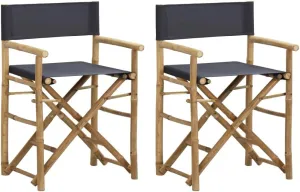 vidaXL Folding Director's Chairs 2 Pcs - Dark Gray Bamboo/Polyester Fabric - Garden/Patio/Lounge - Foldable Seating for Outdoor Relaxation - 23.6"x 17.7"x 34.6"