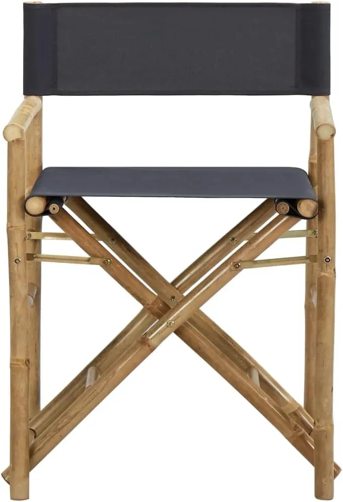 vidaXL Folding Director's Chairs 2 Pcs - Dark Gray Bamboo/Polyester Fabric - Garden/Patio/Lounge - Foldable Seating for Outdoor Relaxation - 23.6"x 17.7"x 34.6"