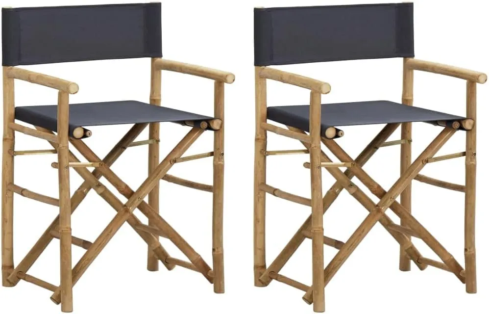 vidaXL Folding Director's Chairs 2 Pcs - Dark Gray Bamboo/Polyester Fabric - Garden/Patio/Lounge - Foldable Seating for Outdoor Relaxation - 23.6"x 17.7"x 34.6"