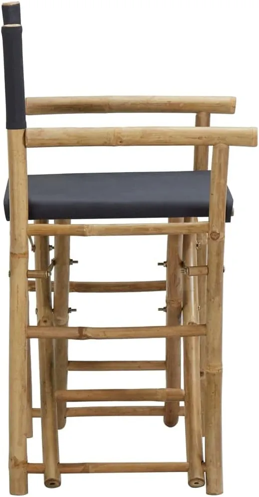 vidaXL Folding Director's Chairs 2 Pcs - Dark Gray Bamboo/Polyester Fabric - Garden/Patio/Lounge - Foldable Seating for Outdoor Relaxation - 23.6"x 17.7"x 34.6"