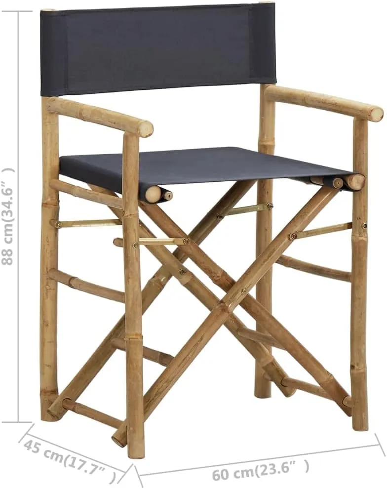 vidaXL Folding Director's Chairs 2 Pcs - Dark Gray Bamboo/Polyester Fabric - Garden/Patio/Lounge - Foldable Seating for Outdoor Relaxation - 23.6"x 17.7"x 34.6"
