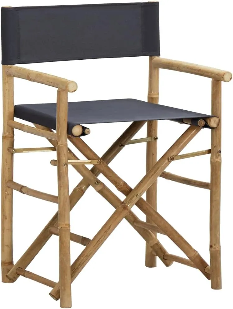 vidaXL Folding Director's Chairs 2 Pcs - Dark Gray Bamboo/Polyester Fabric - Garden/Patio/Lounge - Foldable Seating for Outdoor Relaxation - 23.6"x 17.7"x 34.6"