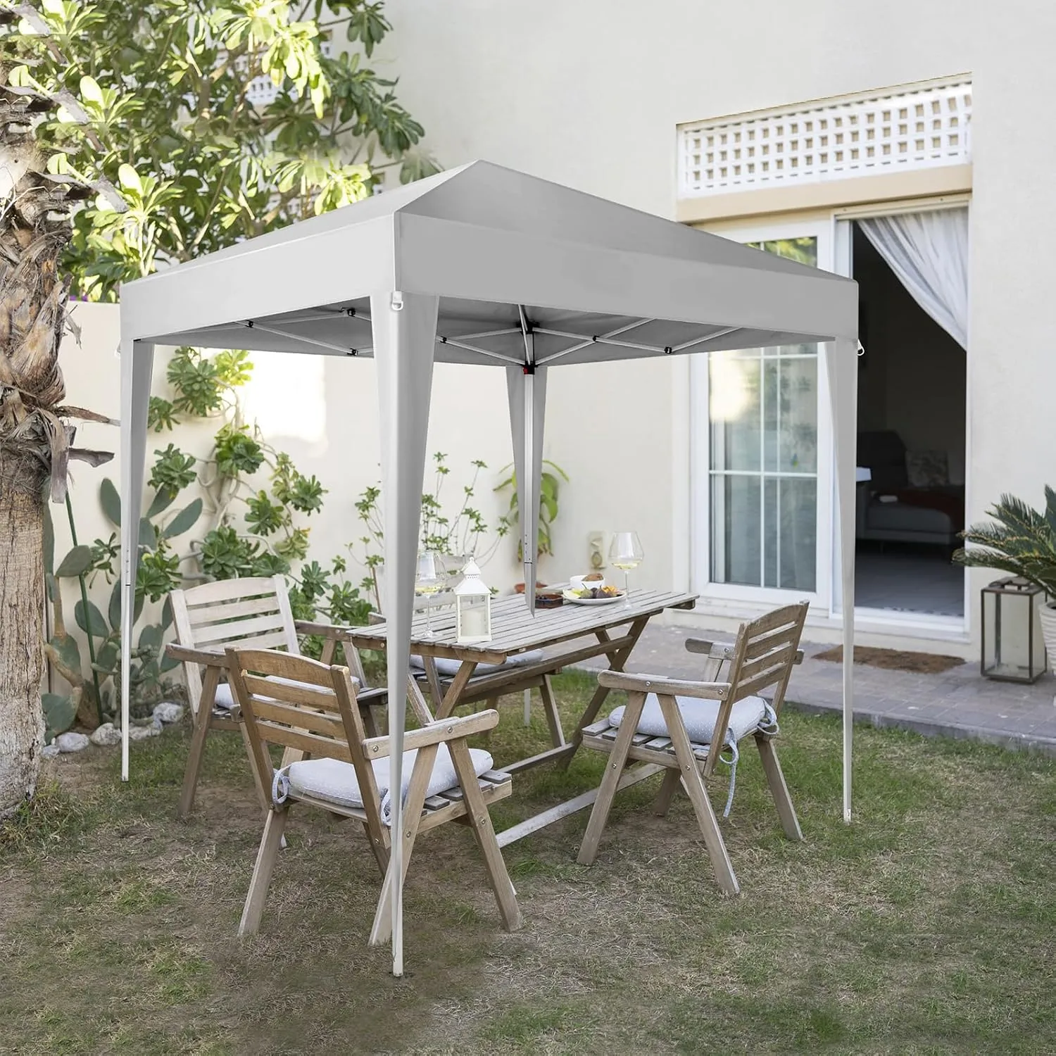 VINGLI 6.5x6.5 Pop Up Canopy Tent, Outdoor Foldable Portable Canopy for Camping, Patio, Parties, EZ Up Gazebo with Carry Bag (White)