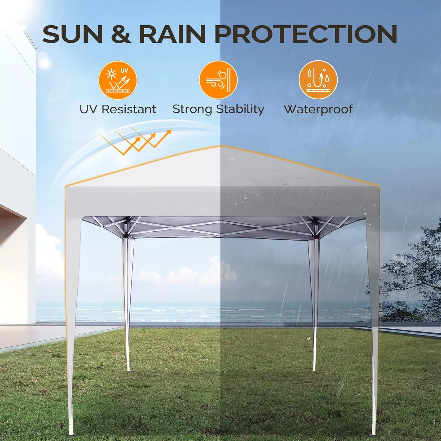 VINGLI 6.5x6.5 Pop Up Canopy Tent, Outdoor Foldable Portable Canopy for Camping, Patio, Parties, EZ Up Gazebo with Carry Bag (White)