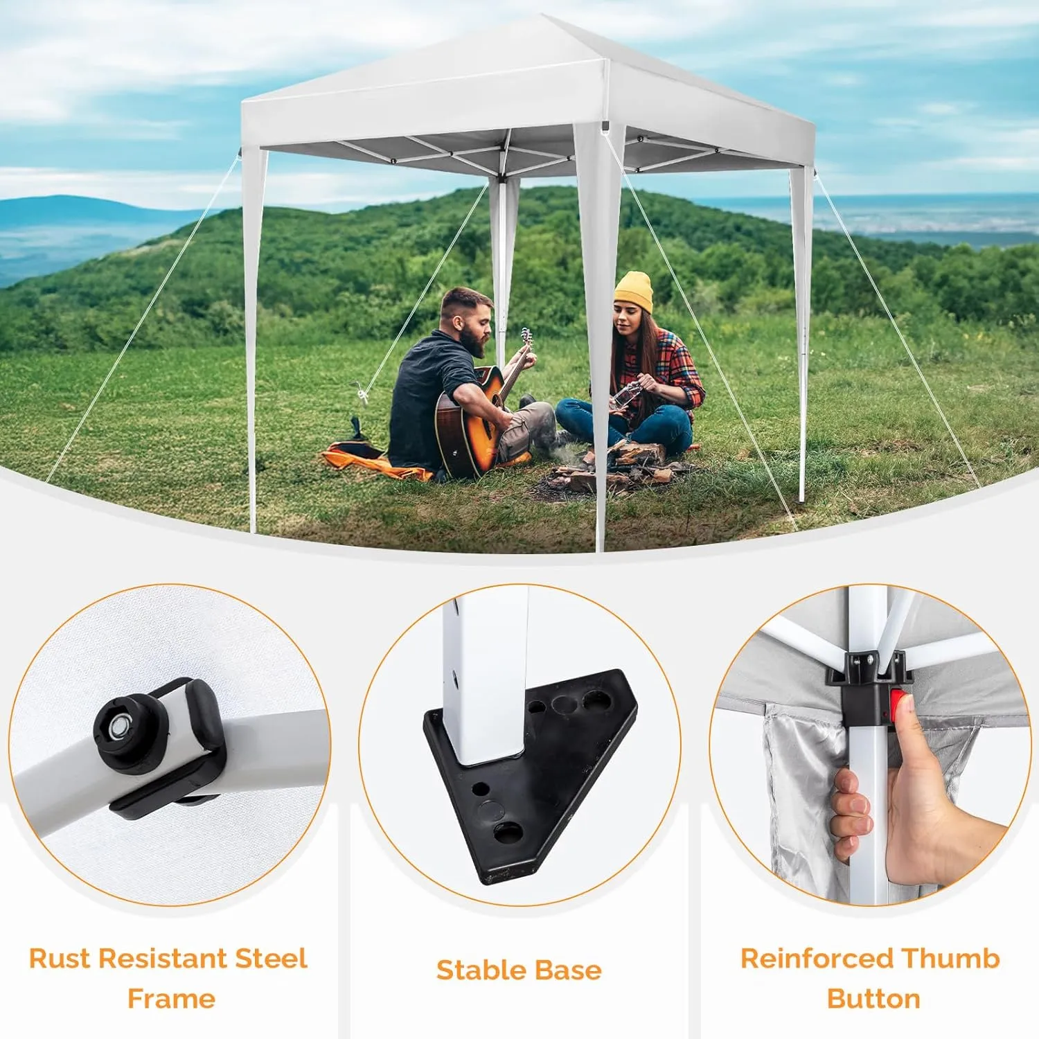 VINGLI 6.5x6.5 Pop Up Canopy Tent, Outdoor Foldable Portable Canopy for Camping, Patio, Parties, EZ Up Gazebo with Carry Bag (White)