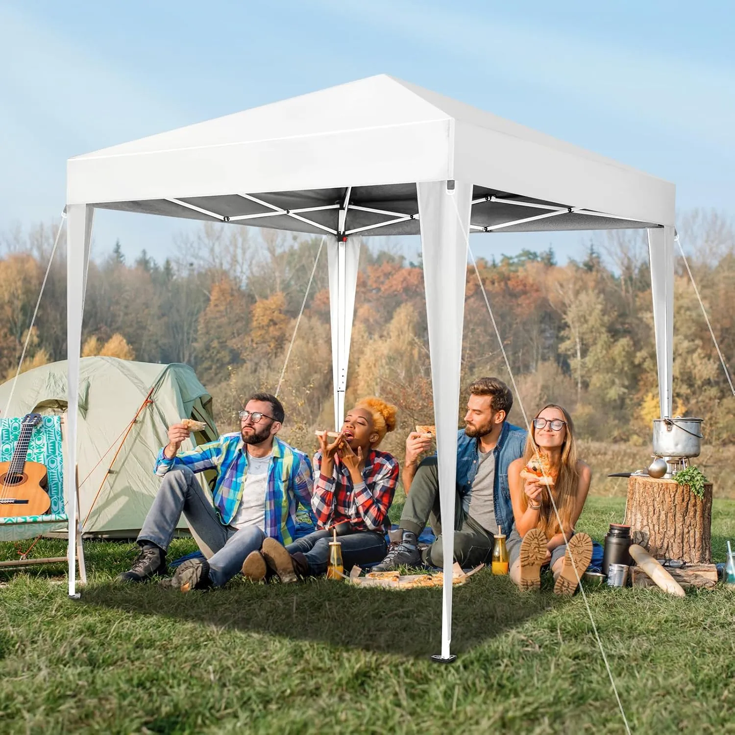 VINGLI 6.5x6.5 Pop Up Canopy Tent, Outdoor Foldable Portable Canopy for Camping, Patio, Parties, EZ Up Gazebo with Carry Bag (White)