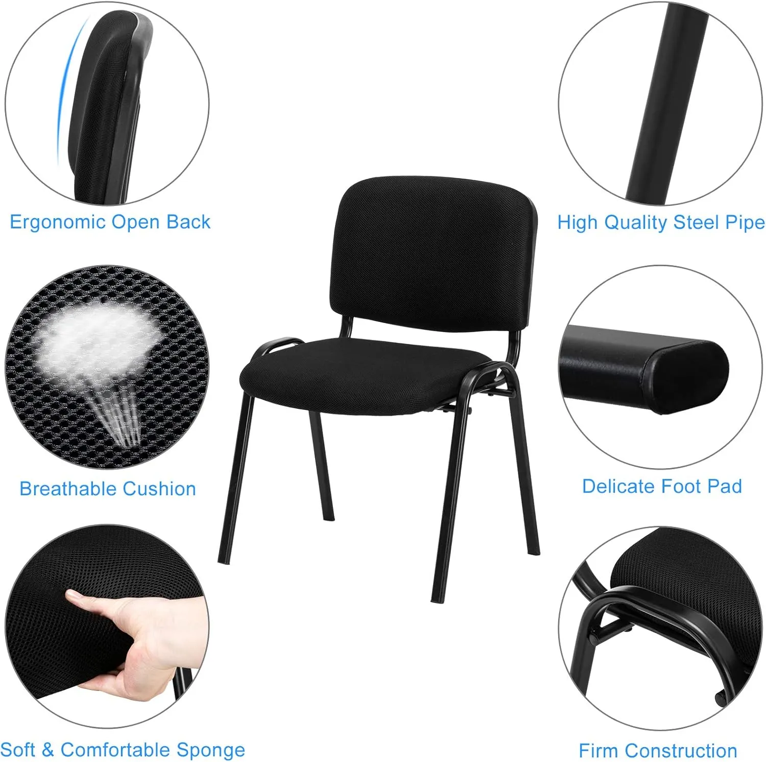 VINGLI Black Mesh Chairs - 10-Pack Stackable Armless Chairs for Office, Church, Conference & Meeting Rooms