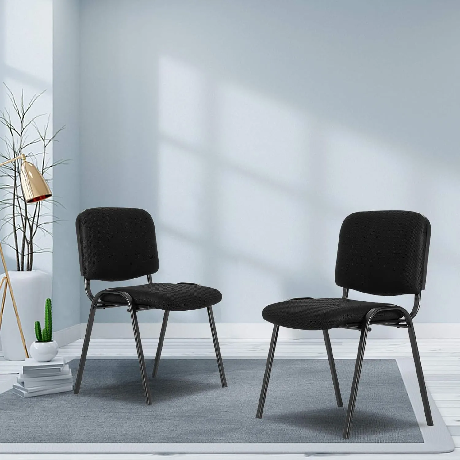 VINGLI Black Mesh Chairs - 10-Pack Stackable Armless Chairs for Office, Church, Conference & Meeting Rooms