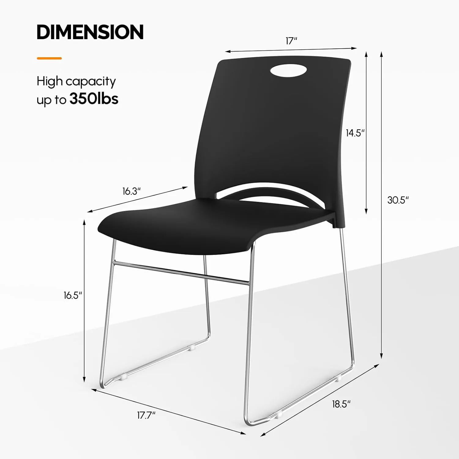 VINGLI Stacking Chairs Set of 4 Stackable Office Chairs with Metal Sled Base, Ergonomic Plastic Seat, Stacking Chairs for Waiting Room Break Room Banquet Guest, Black